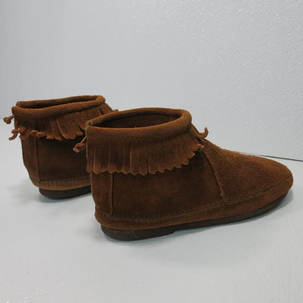 Minnetonka Bootie Suede Leather Fringe Kids Boots ShoesCasual Footwear Sz 3